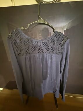 GAP Navy Crochet Yoke Long-Sleeve Top